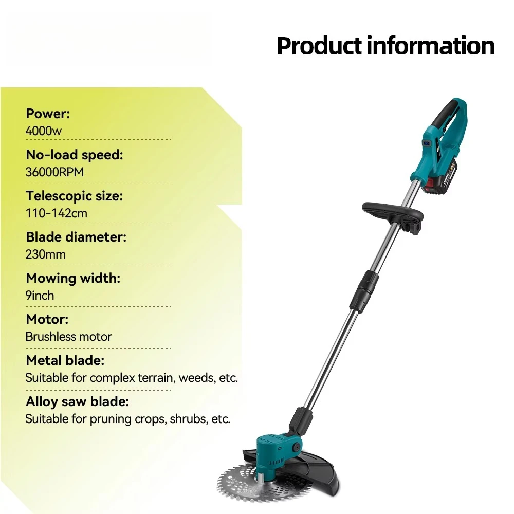 4000W Electric Lawn Mower for Grass Cutting 20000mah Li-ion Battery Cordless Mover Garden Tool for Makita 18v Battery view 3