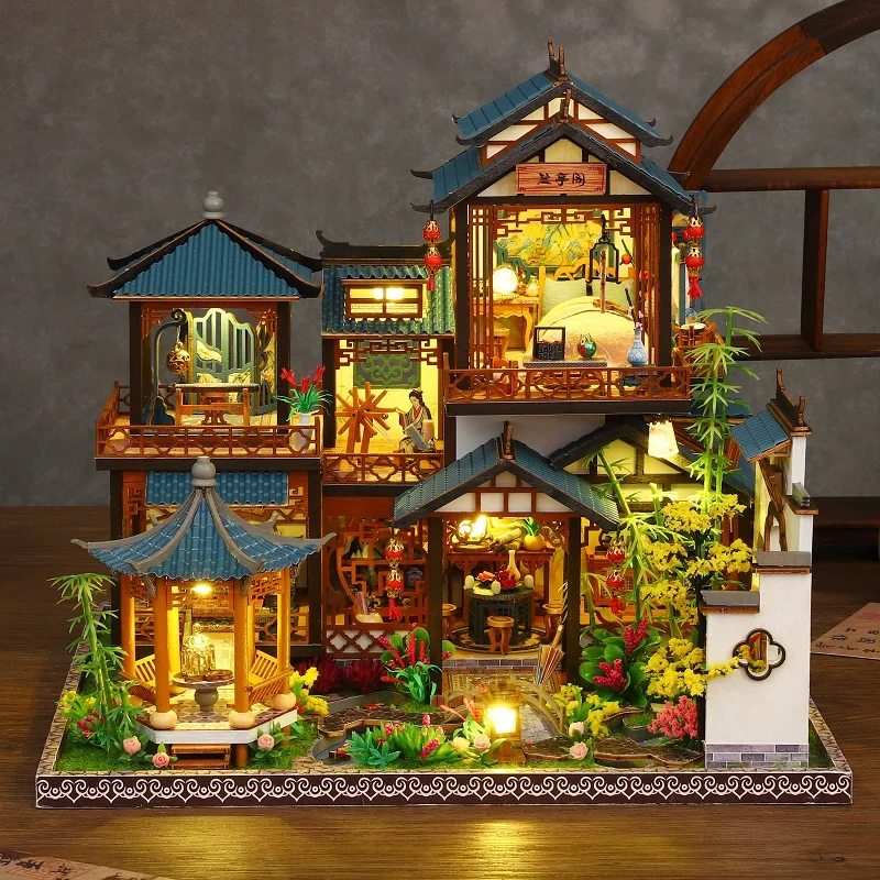 

Diy Wooden Chinese Ancient Villa Miniature Building Kits Doll Houses With Furniture Casa Dollhouses For Friends Birthday Gifts