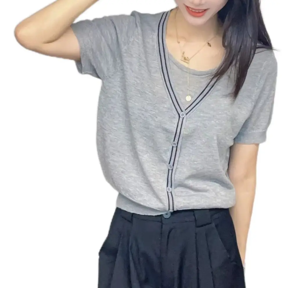 

Summer Short-Sleeved Elegant Knitwear Women's Thin Embroidered Knitwear 2025 Niche Korean New Slim Fashion Women's Tops