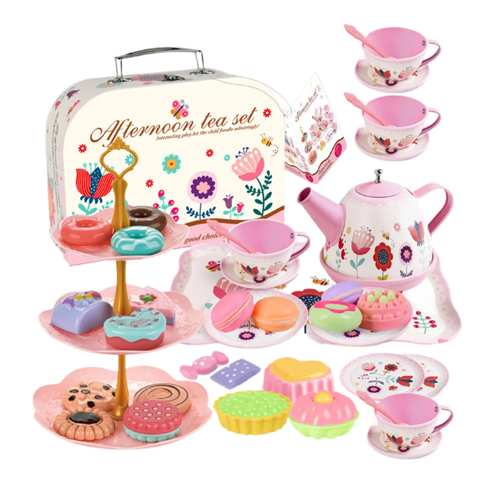 مجموعة حفلات الشاي للفتيات الصغيرات للمطبخ التظاهري للعب لعبة وقت الشاي مع بسكويت الحلوى والكعك وإبريق الشاي وهدايا عيد ميلاد الأميرة #4
