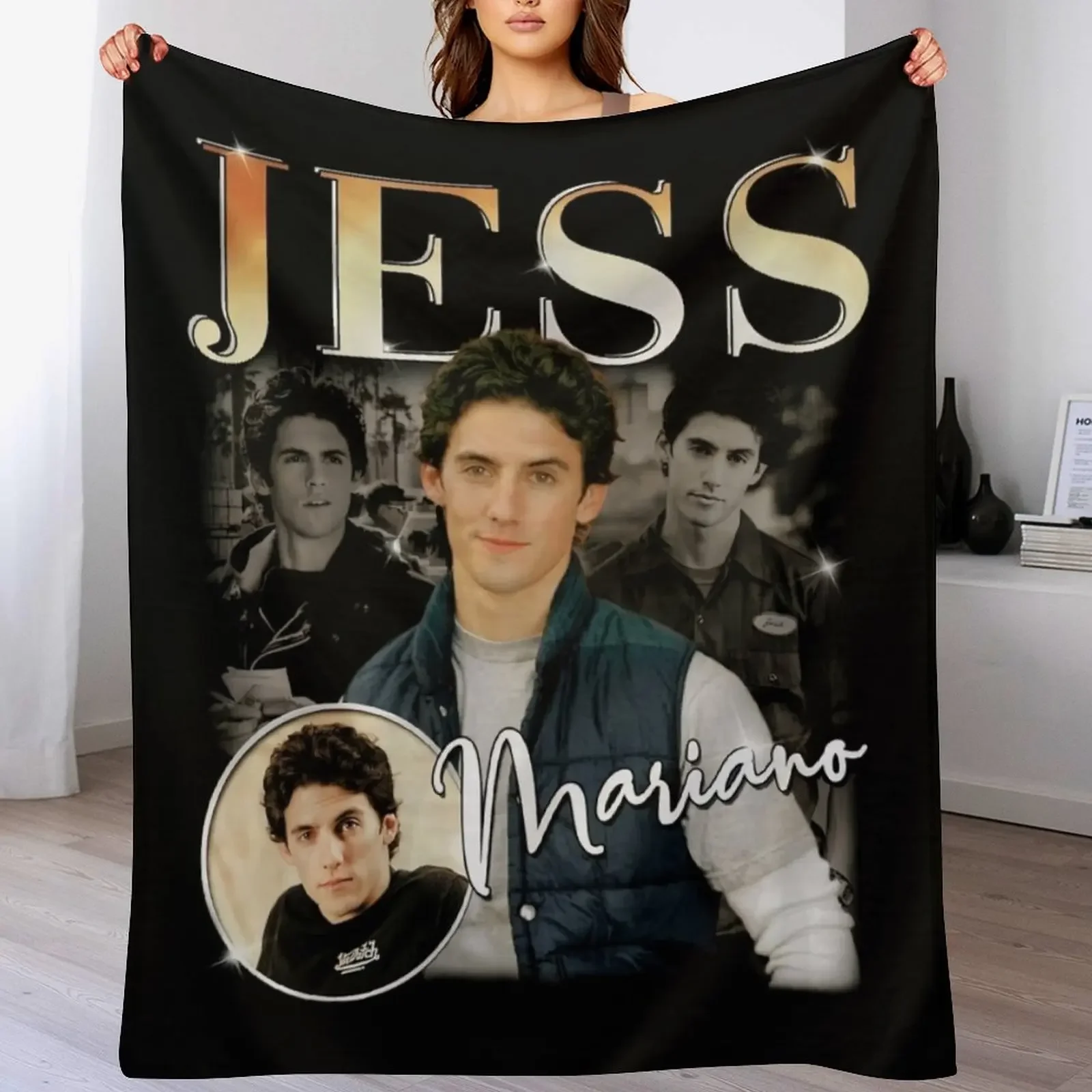 

Jess Mariano Signature 90's Vintage Retro Bootleg Rap Style Throw Blanket Stylish Couch Blanket for Home Living Room