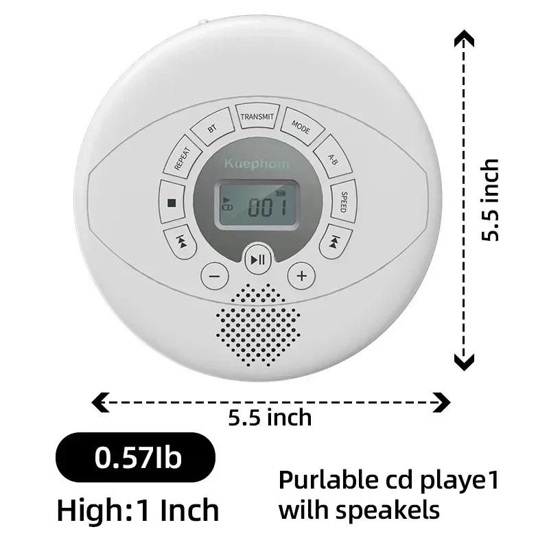 Leitor de CD portátil Bluetooth Walkman de CD Alto-falantes embutidos Leitor de CD recarregável com porta USB/AUX/fone de ouvido