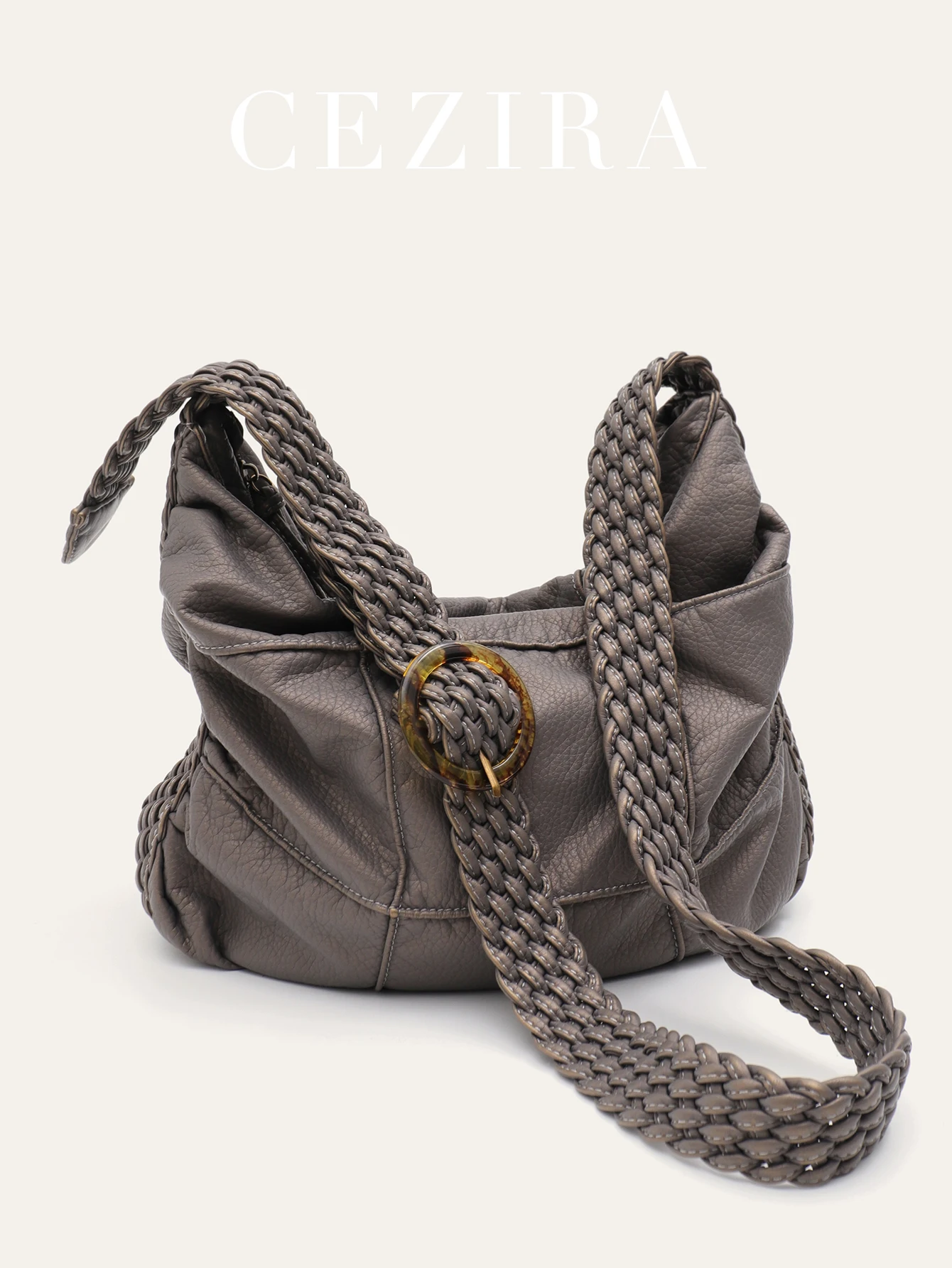 

Brand Quilted Washed PU Leather Woven Braid Strap Shoulder Bag Adjustable Strap Cross body Handbag Slouchy Hobo Cool Y2K Style