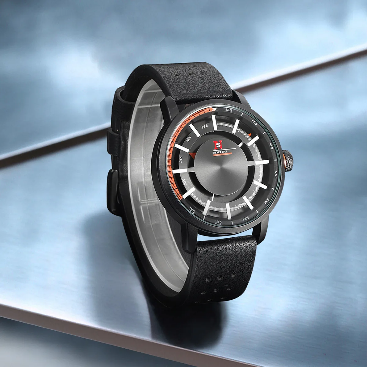 ساعة كوارتز جلدية للرجال الأكثر مبيعًا، علامات ساعة هندسية بسيطة مع طراز عصري