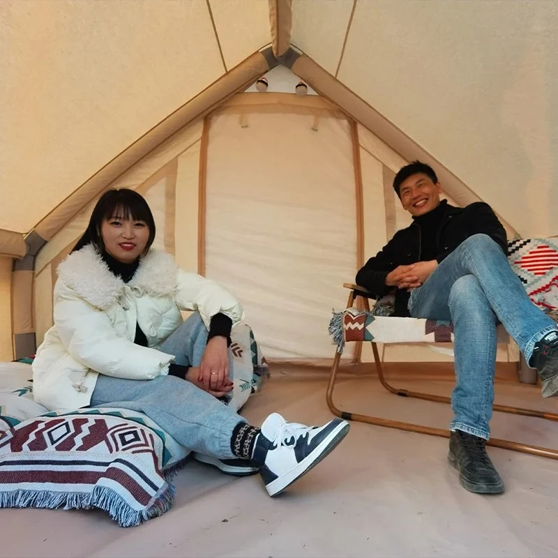 Herringbone Outdoor Camping Family Cotton-Cloth Tents Rainproof Thickened Multifunctional Quickly Open Inflatable Cabin