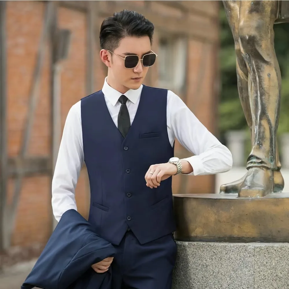 2024 New Authentic Korean Men\'s Slim Waistcoat Suit Vest Vest Best Man Professional Vest Coat Black Vest  Victorian