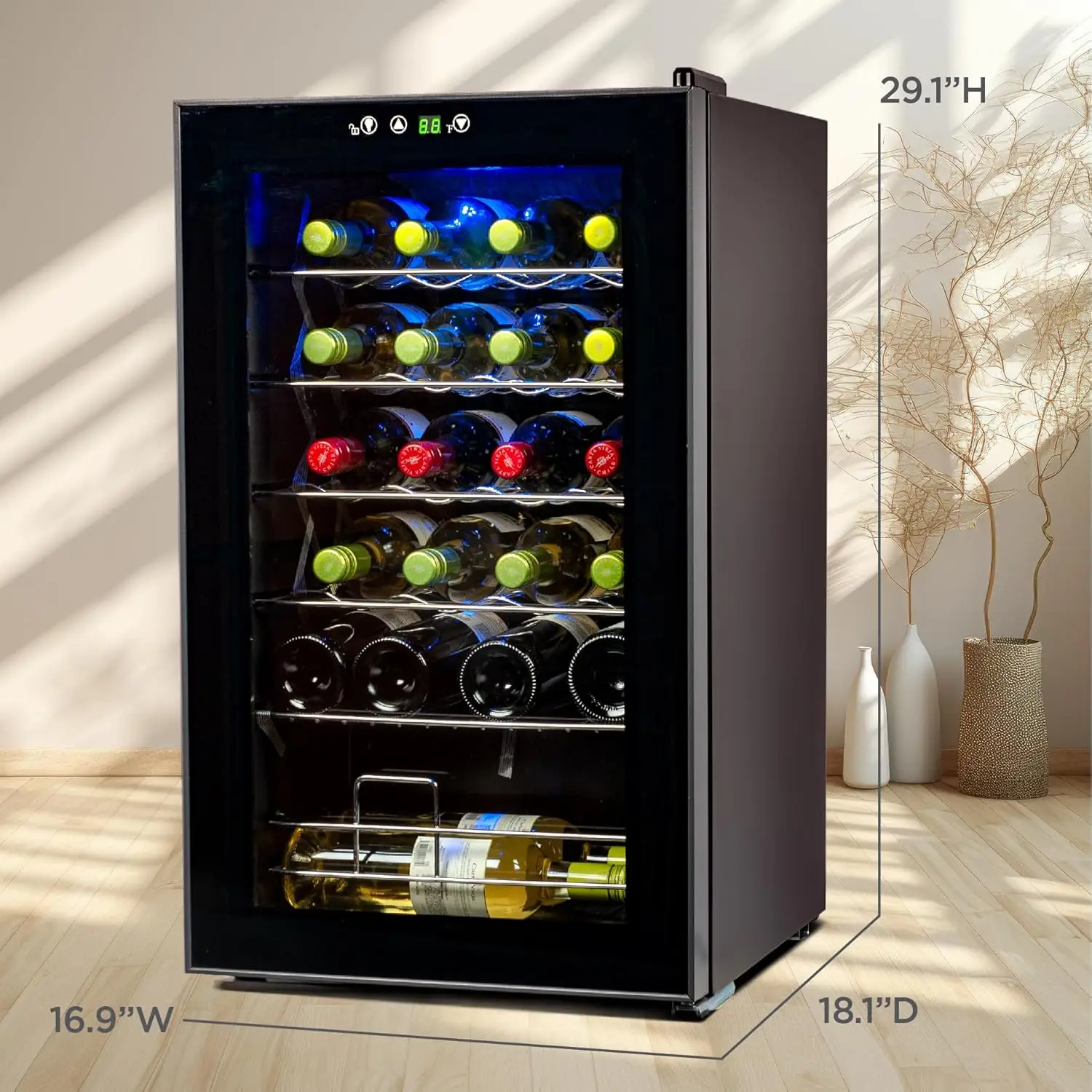 

24 Bottle Wine Fridge with LED Display,Compressor Cooling Wine Cooler Refrigerator with Interior Light and Fridge Wine Rack