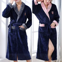 Thicken Warm Flannel Couple Robe Lounge Wear Winter Kimono Bathrobe Gown Women Sleepwear Homewear Loose Coral Fleece Nightwear