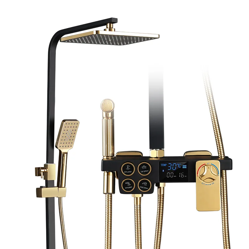 #For Black gold shower shower set household all copper square thermostatic bathroom bath toilet rain nozzle