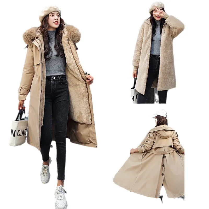 Fashion Woman Blouse 2023 Women's Winter Jacket Hooded X-Long Thick Faux Fur Filled Parka Women's Detachable Plus Size Jacket