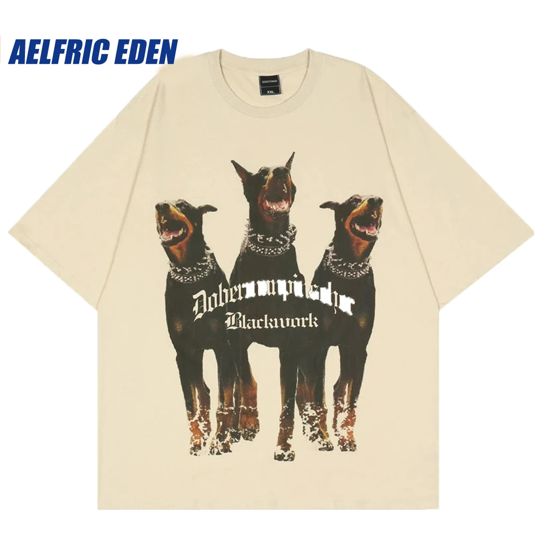 Aelfric Eden Oversized T Shirt Streetwear Hip Hop Rottweiler Doberman Print Tshirts Harajuku Casual Cotton Summer Short Sleeve