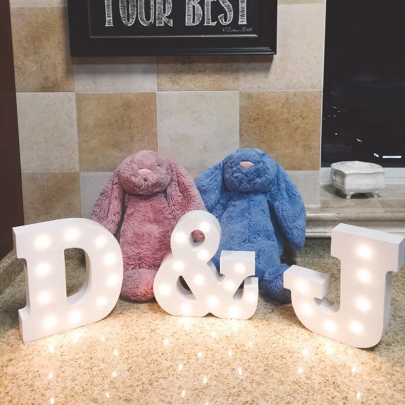 Luz de noche LED con letras de plástico blancas, letrero de marquesina, luces del alfabeto, lámpara para el hogar, Club, decoración de pared interior al aire libre, regalo del Día de San Valentín