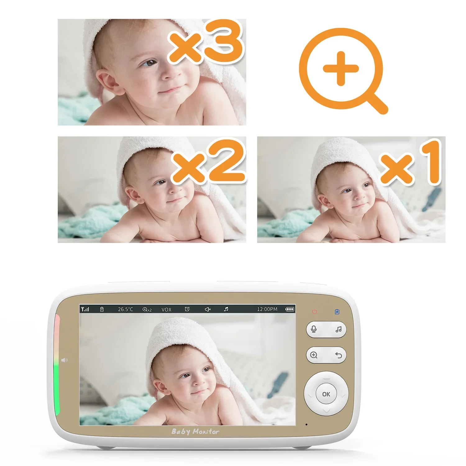 Baby Monitor 5.0-inch 720P Display 330°Pan 135° Tilt 3X Zoom Camera Two-way Audio Night Vision Babysitter Camera Lullaby Vb803