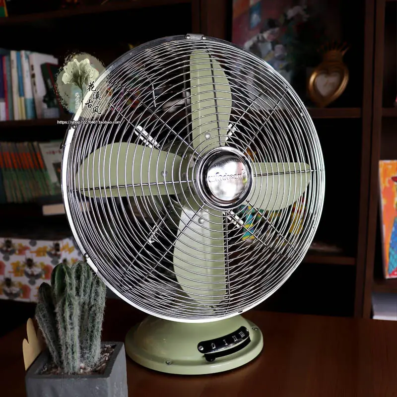 Antique Style Green Desk Fan with Copper Movement Oscillating Vintage American Metal Table Fan Metal Fan Living Room Home