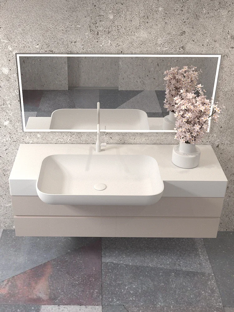 Small apartment narrow side embedded front convex half throw hand wash basin bathroom cabinet