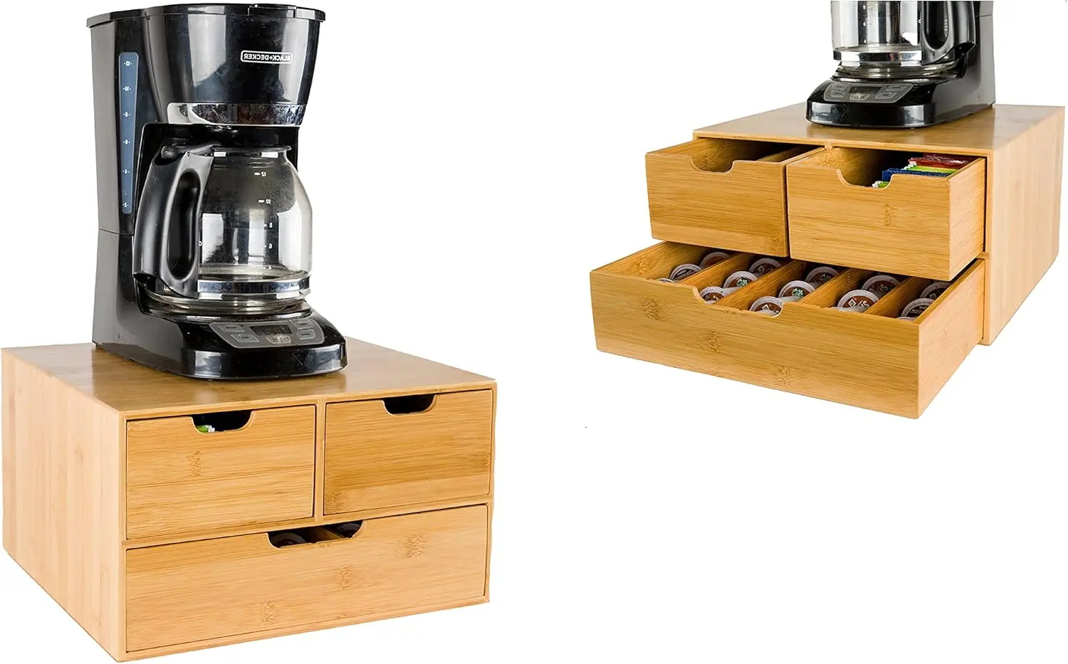 

Extra Large 2-Tier Bamboo K-Cup Holder Organizer Drawer for Counter Space Saving