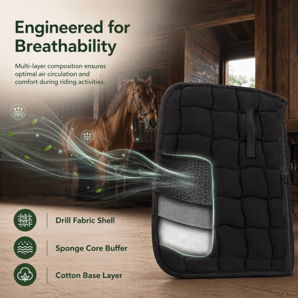 98x57cm Saddle Pad Single Yarn Drill Sponge Horse Saddle Pad Easy Clean Surface Washable Breathable Saddle Pad Daily Riding Use