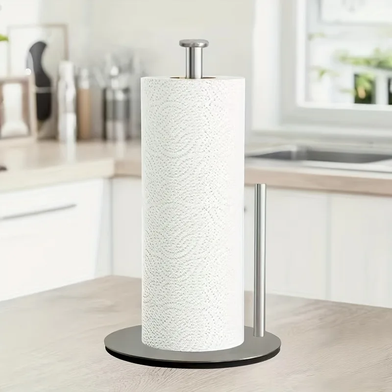 

Stainless Steel Kitchen Roll Holder – Silvery Paper Towel Holder for Countertop, Weighted Base Dispenser