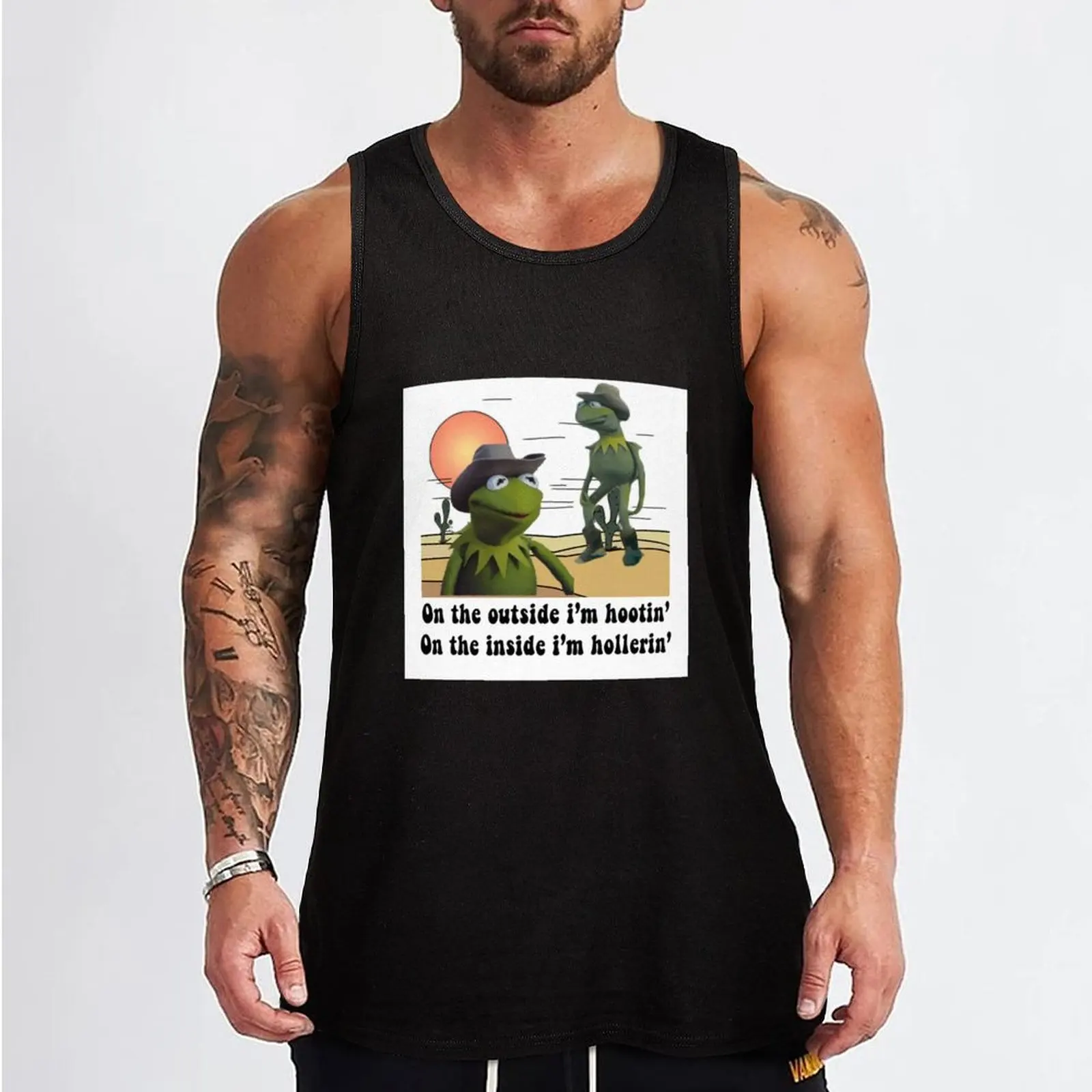 On the outside i'm hootin on the inside i'm hollerin kermit cowboy meme Tank Top man vest Japanese t-shirt