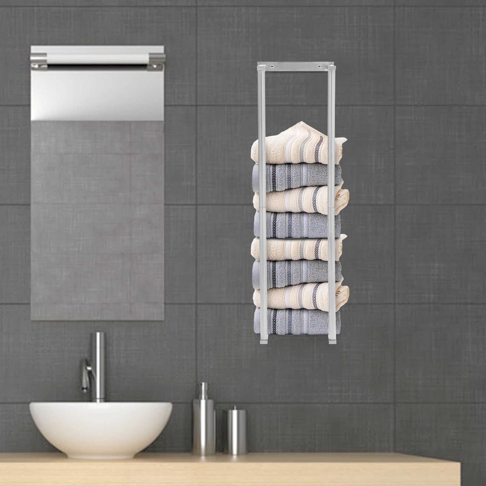 

Серебряная вешалка для полотенец из нержавеющей стали для ванной комнаты, настенный держатель для полотенец для хранения полотенец для сложенных больших полотенец, мочалки