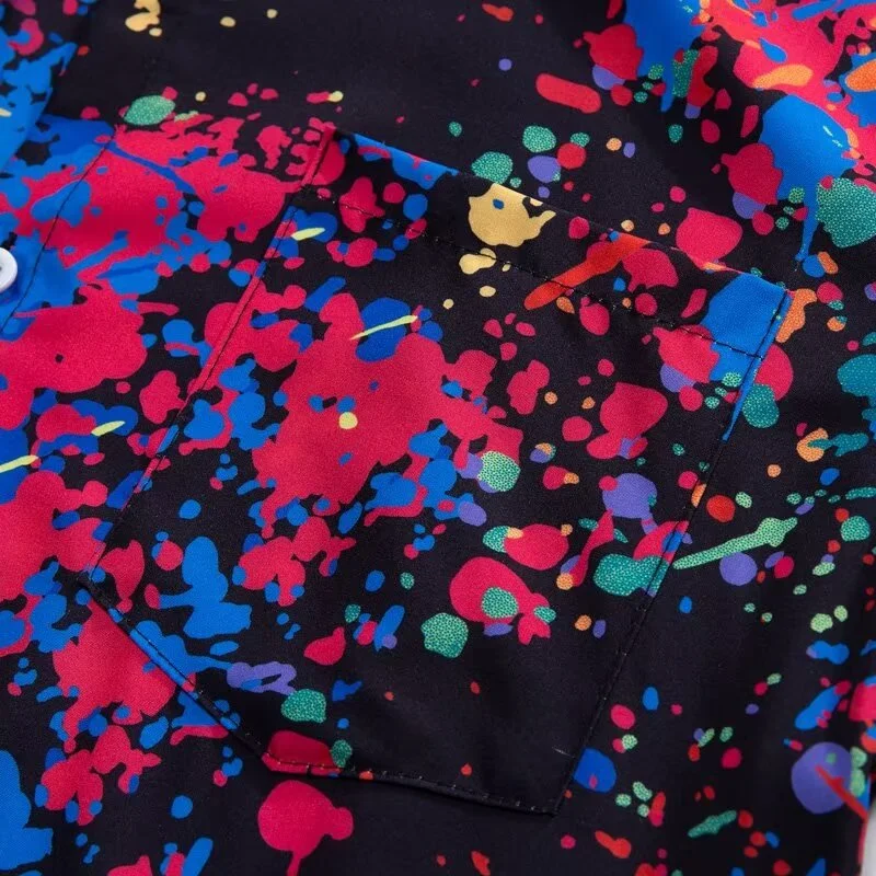 Fashion Mens Clothing Cool Splash-ink Print Tops Summer New Man Oversized Casual Short Sleeve Anime Loose Blouse Hawaiian Shirt