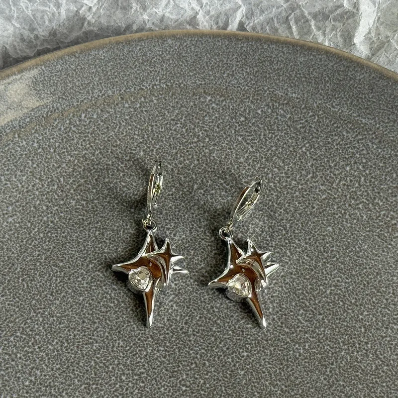 Y2K Sun Moon الفولاذ المقاوم للصدأ هوب القرط العصرية الكلاسيكية هوب ترصيع للنساء مجوهرات الأزياء