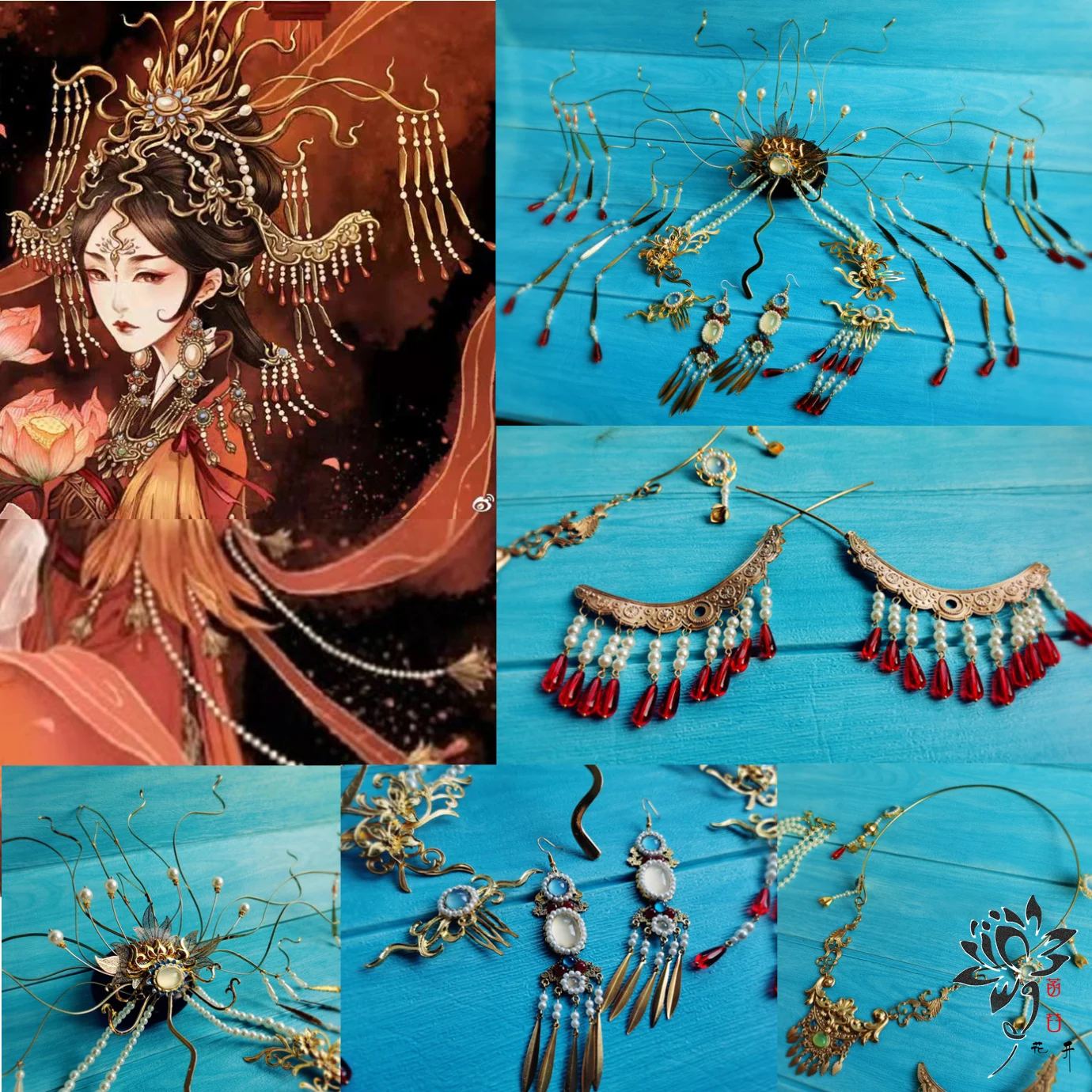 

Thematic Photography Costume Hanfu Hair Accessories Set Vintage Lolita Head Jewelry Tiaras Beading Sticks Combs Earrings