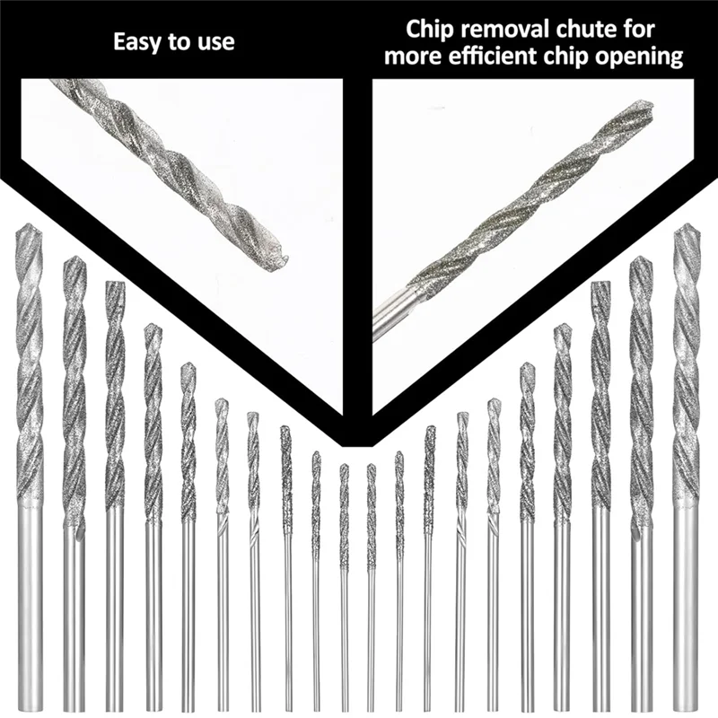 HRBAJ-20 Buah Set Mata Bor Berlian untuk Batu, Mata Bor Ujung Putar Set Mata Bor Berat untuk Perhiasan Kaca