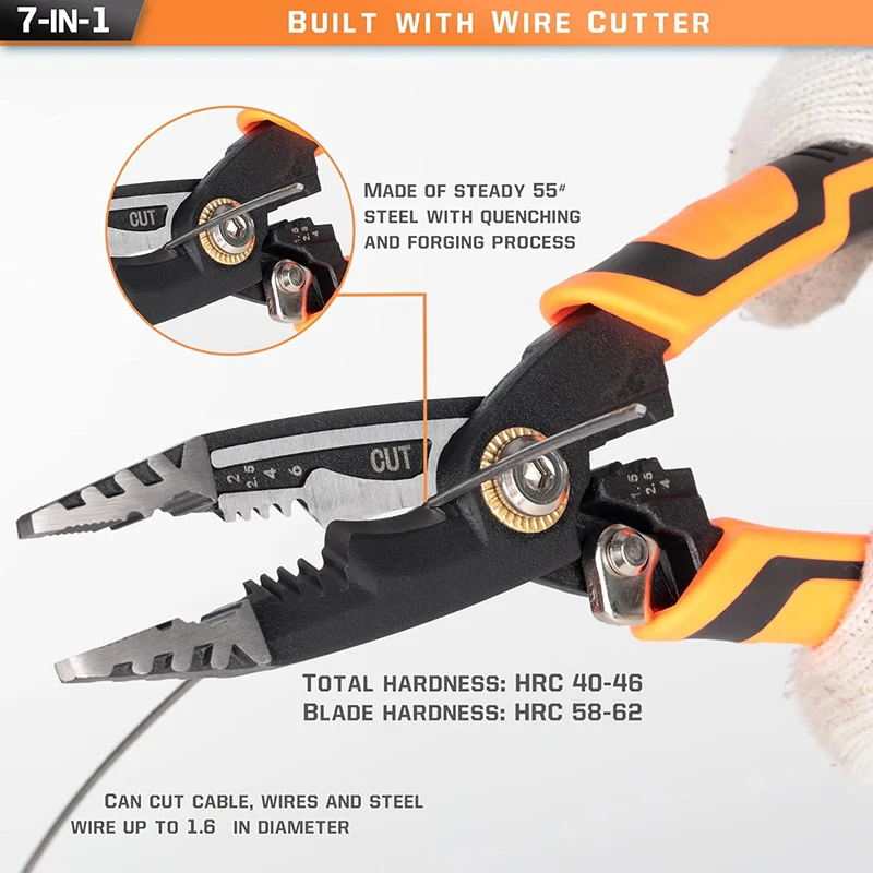 6 In 1 Multifunctional Electrician Pliers Wire Stripper Crimping Cutting Hand Tools 8 Inch Long Nose Pliers Multi Tool