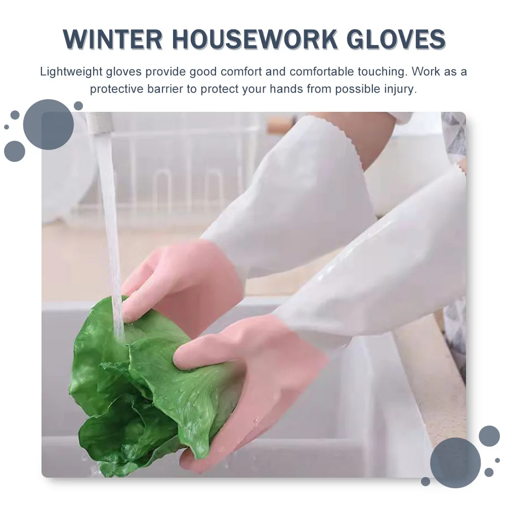 

2Pairs Thick Flocking Dishwashing Gloves Waterproof Durable Kitchen Cleaning Winter Housework Gloves Non-Slip Comfortable