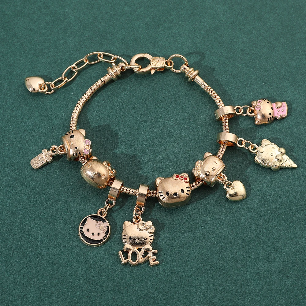 Pulseras con dijes de Hello Kitty para mujer, figura de Anime, colgante de cuentas, cadenas de mano, Kawaii, Sanrio, accesorios de brazaletes de moda