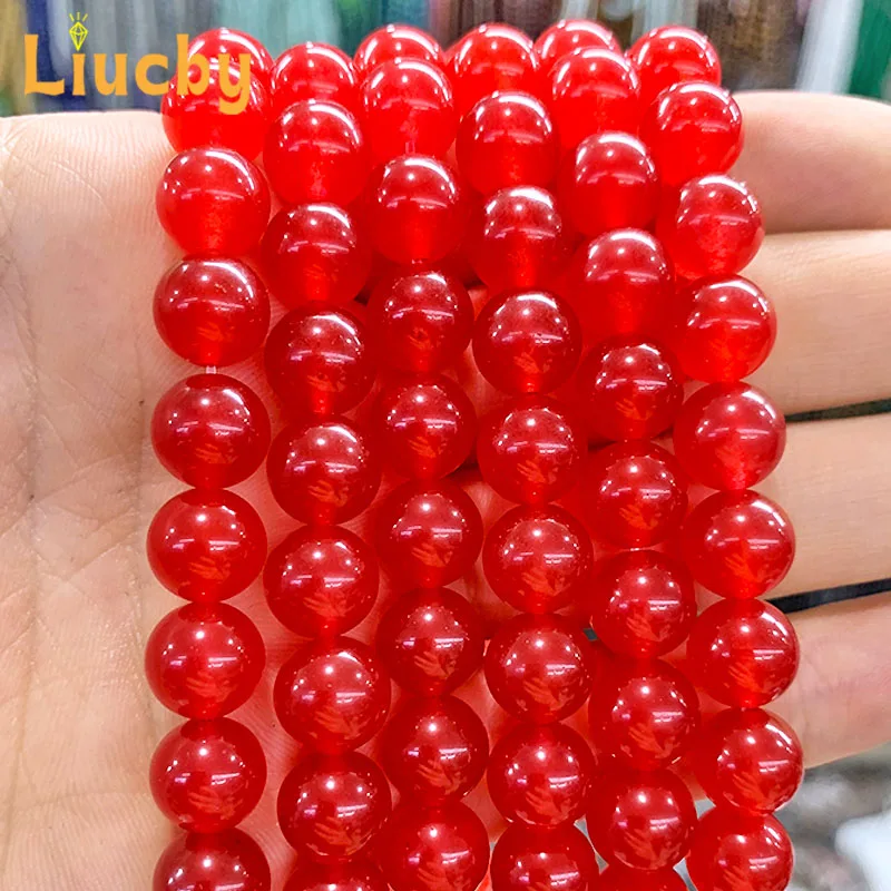 Calcedonio rosso Giade Perline di pietra naturale per creazione di gioielli Braccialetti versatili fai da te Collana Orecchini 15 "Filo 4/6/8/10/12/14MM