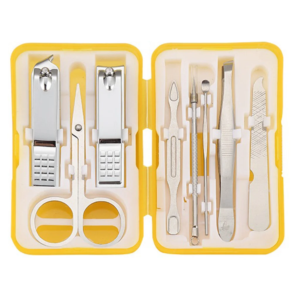 New Design Hot Sale Stainless Steel Nail Set Of 8 Pieces With Coloful Plastic Box For Personal Nail Beauty Random Color