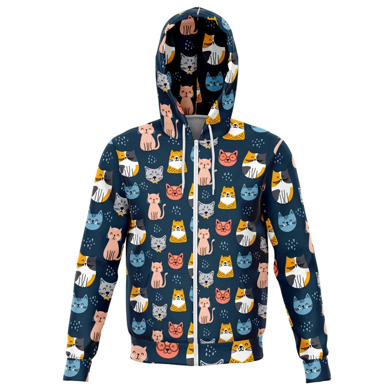 3D Anime Cats Hoodies Zipper Jacket  Women Men Flower Graphic Hooded Sweatshirts Boys Girls Harajuku Streetwear Oversized Hoodie