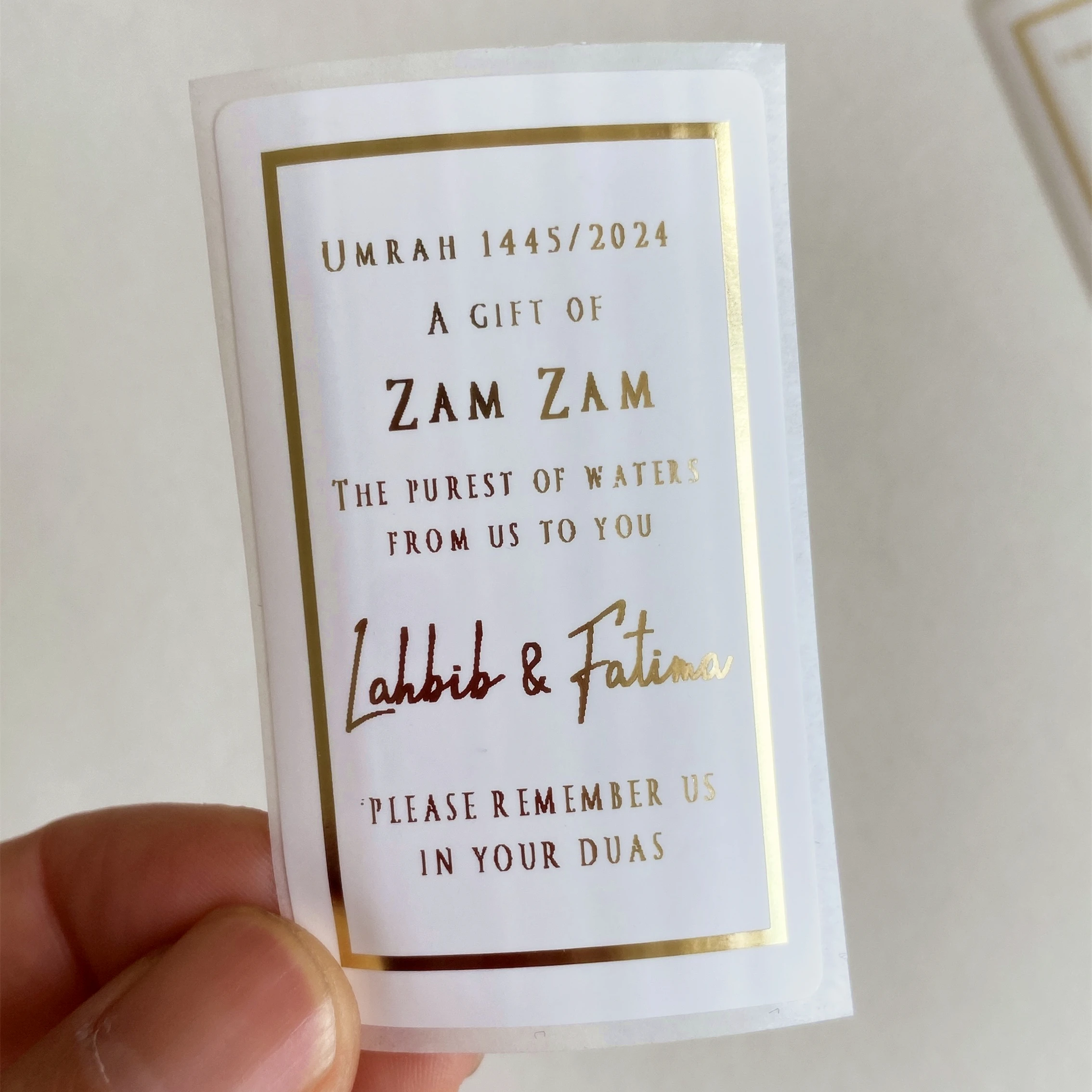 Golden Zam Zam Water Bottles Stickers PERSONALISED Wedding Nikah Gift LABELS ONLY Thank you Favour Sticker