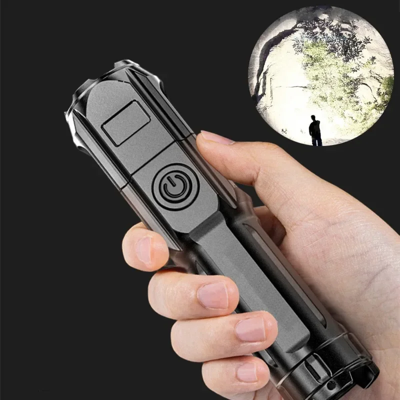 Bright LED Flashlight Retractable Zoom Tactical Flashlight USB Mini Handheld Portable Spotlight Long Distance Camping Gear