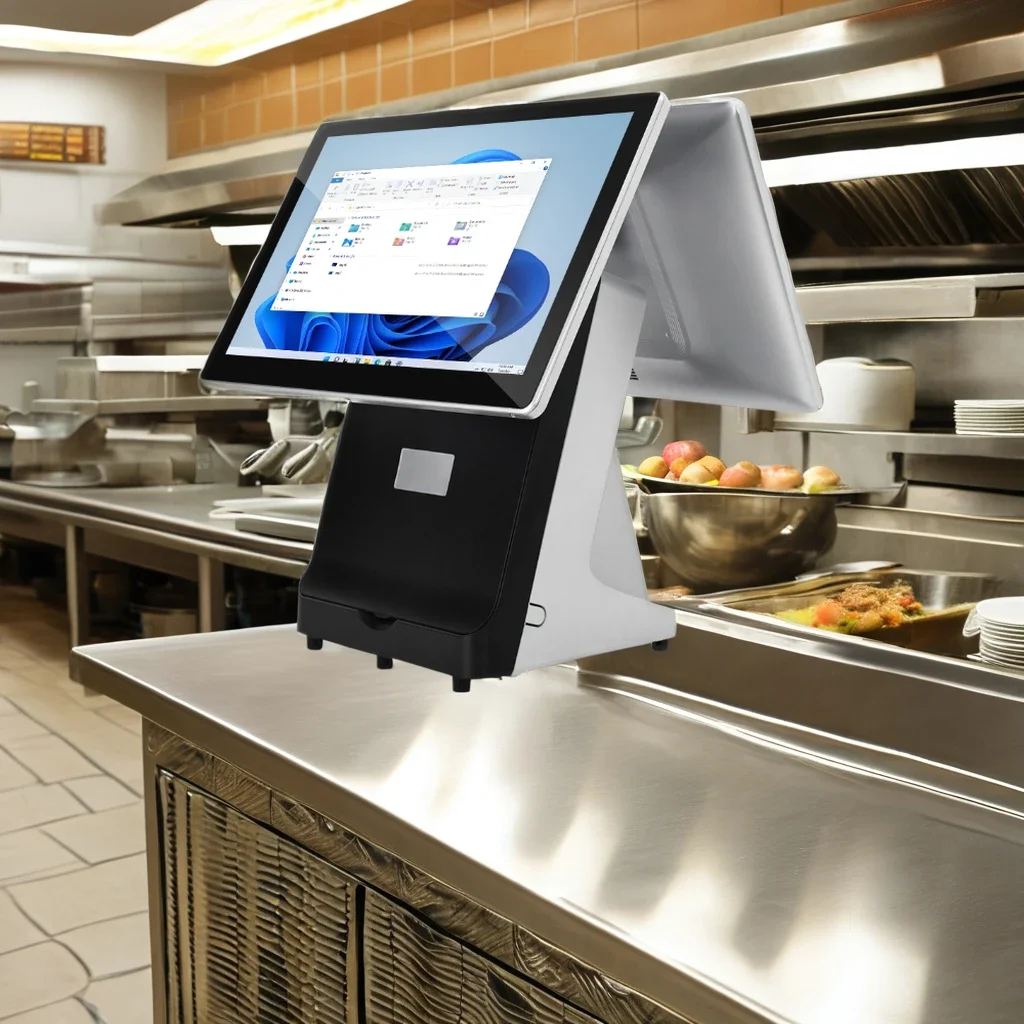 

15 Inch Operator Display 15 Inch Customer Display Dual Screen POS System With 80mm Built-in Thermal Printer