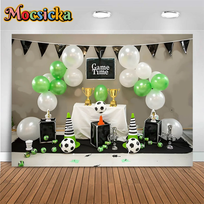 Fußball Baby Fotografie Hintergrund Spiel Zeit Trophyl Ballon Wand Neugeborenen Hintergrund Party Dekoration Geburtstag Fond Fotostudio