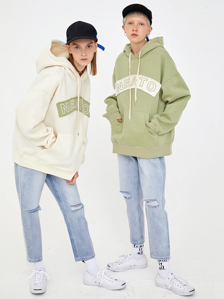 

Свитшот-худи NEATO свободного кроя с вышивкой, утепленный, в стиле моти, верхняя одежда для студентов, весенняя новинка, женская мода