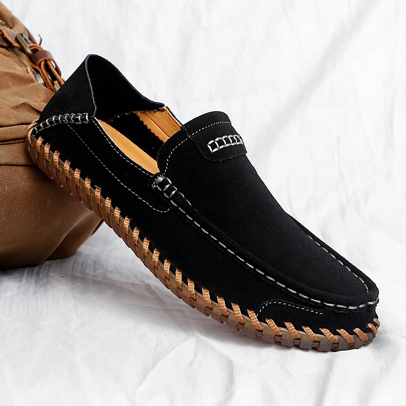 

High-end Suede Leather Shoes for Men Super Soft Casual Loafers for Men Slip on Male Moccasins Plus Size 38-47 Zapatos Casuales