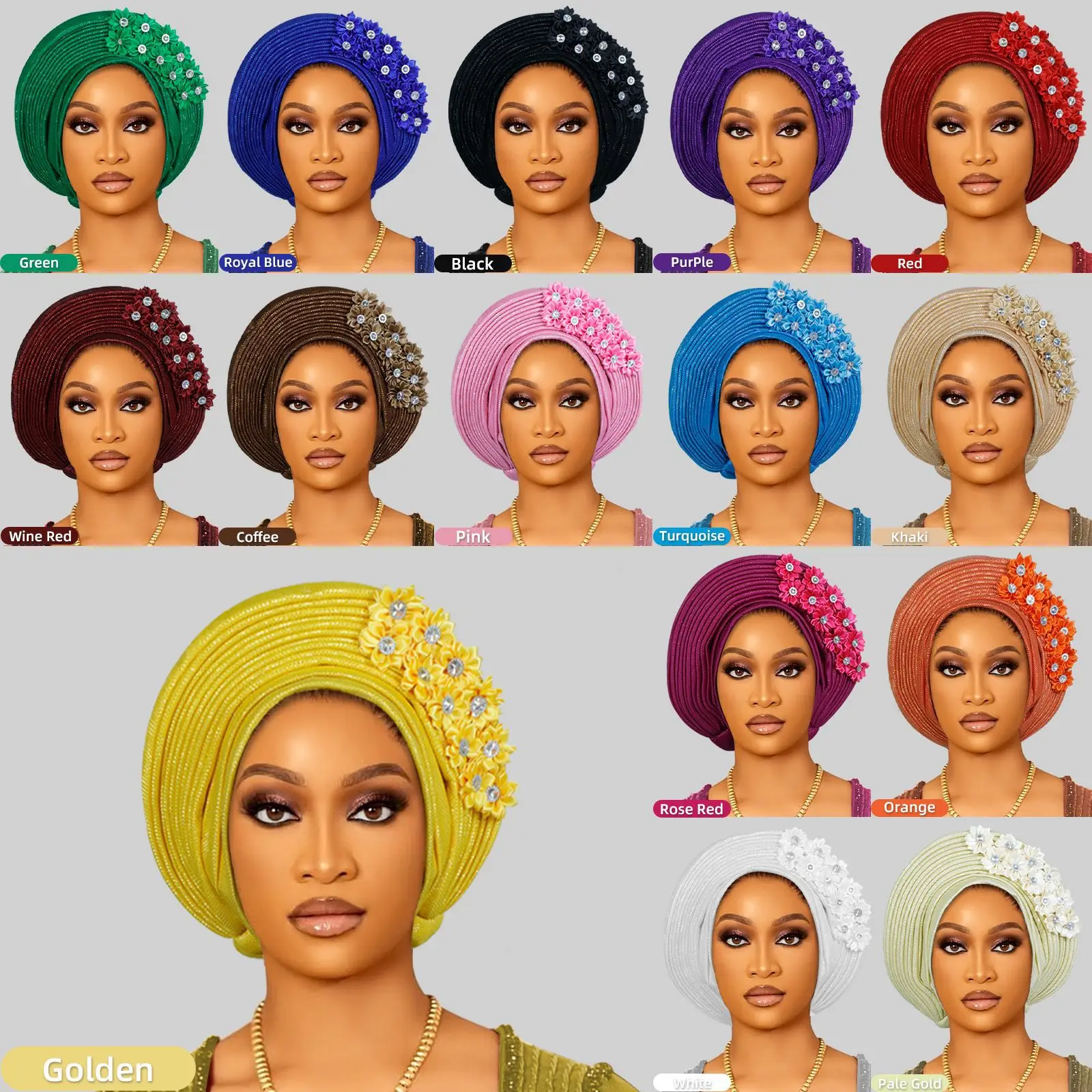 

African Headtie Turban Nigerian Aso Oke Diamonds Flower Hijab Hat Muslim Headwear Gele Head Wrap Headtie High Quality Bonnet Cap