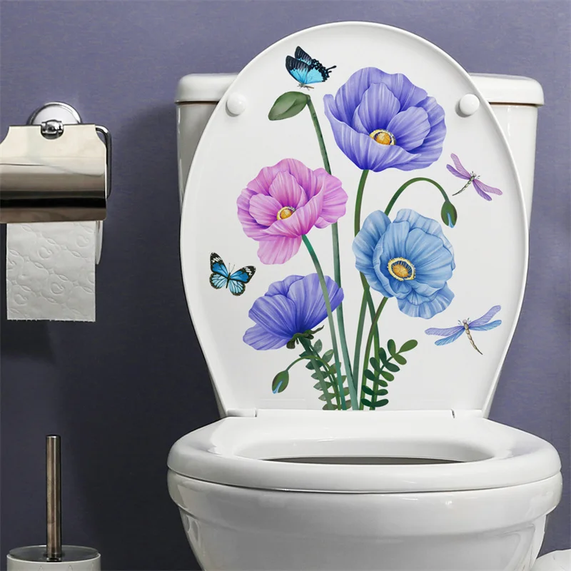 M6 Plant Flowers Dragonfly Butterfly Wall Sticker Bathroom Toilet Living Room  Cabinet Refrigerator Home Decoration Decals