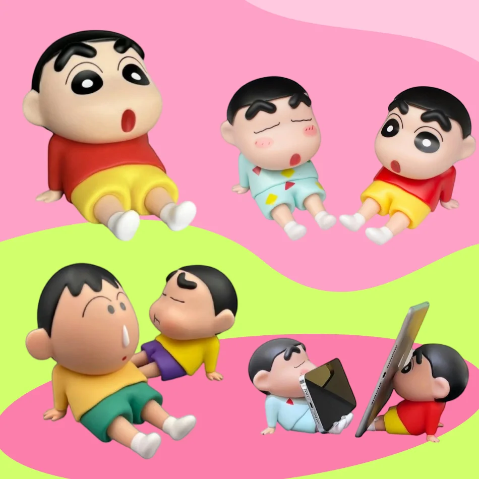 Crayon Shin-Chan Anime Figure Phone Holder Kawaii Desktop Ornaments Phone Support Mini GK Collection Decoration Toys Girls Gifts