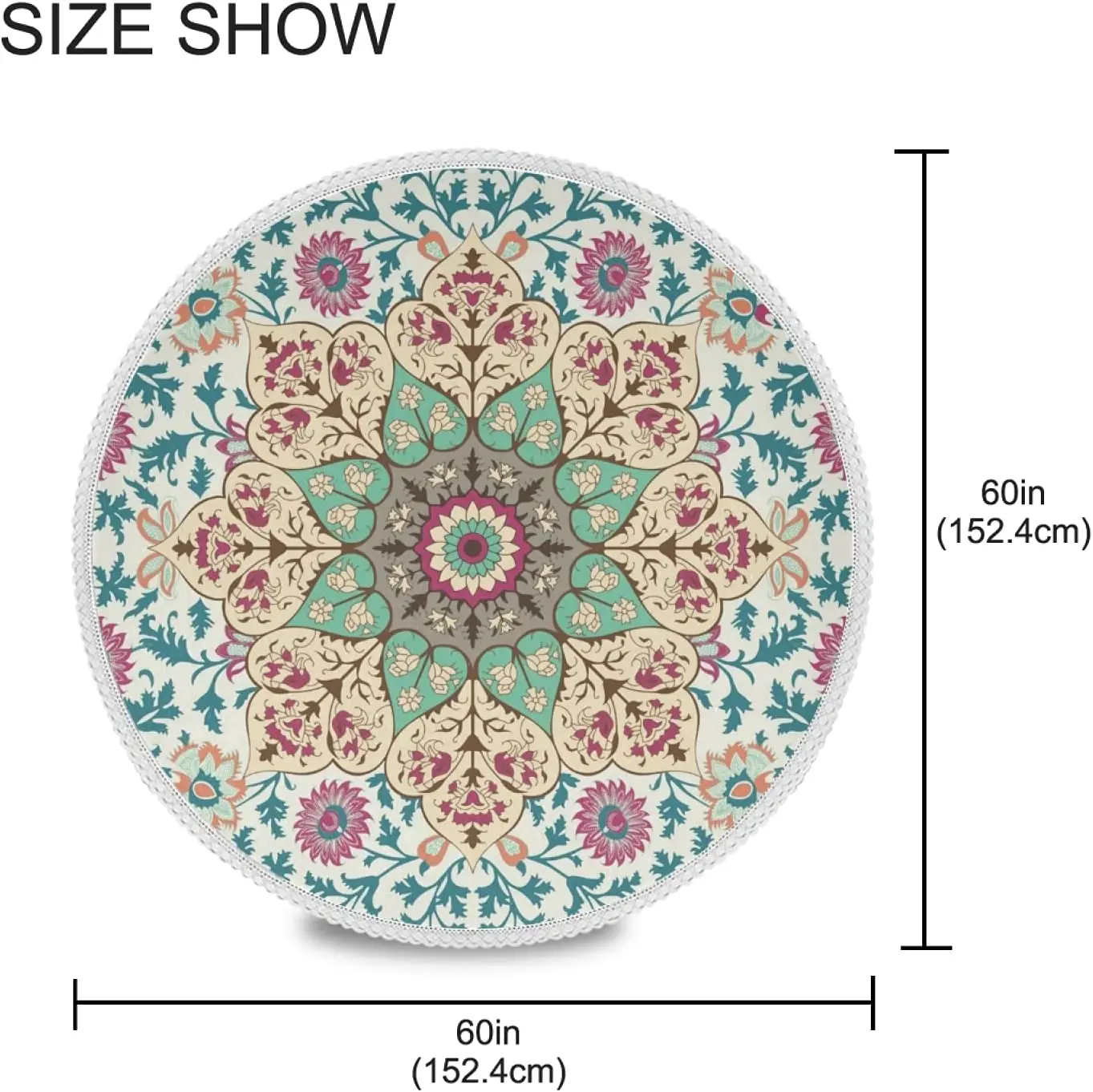 Mandala Turkish Indian Tablecloth Tribal Bohemian Floral Round Washable Table Cover Cloths for Kitchen Party Picnic Dining Decor