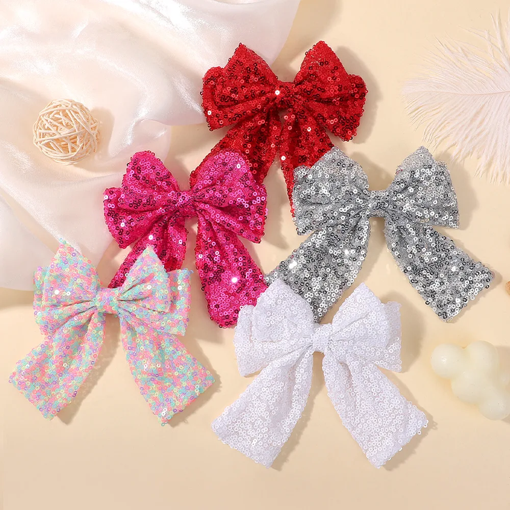 

Bulk 30pc Handmade Glitter Sequin Bow Hair Clips 4.5" Bowknot Hairpins Barrettes for Baby Girls Kids Children Hair Accessories