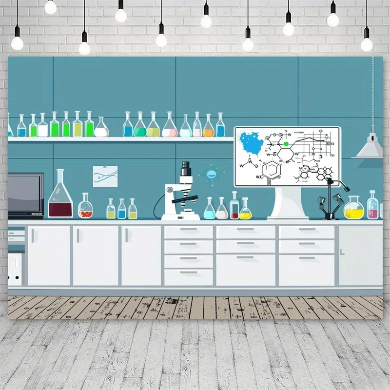 2D Flat, Science Lab Chemistry Background Tapestry Educational Poster for Classroom School Study Room Physics Biology Wall Decor
