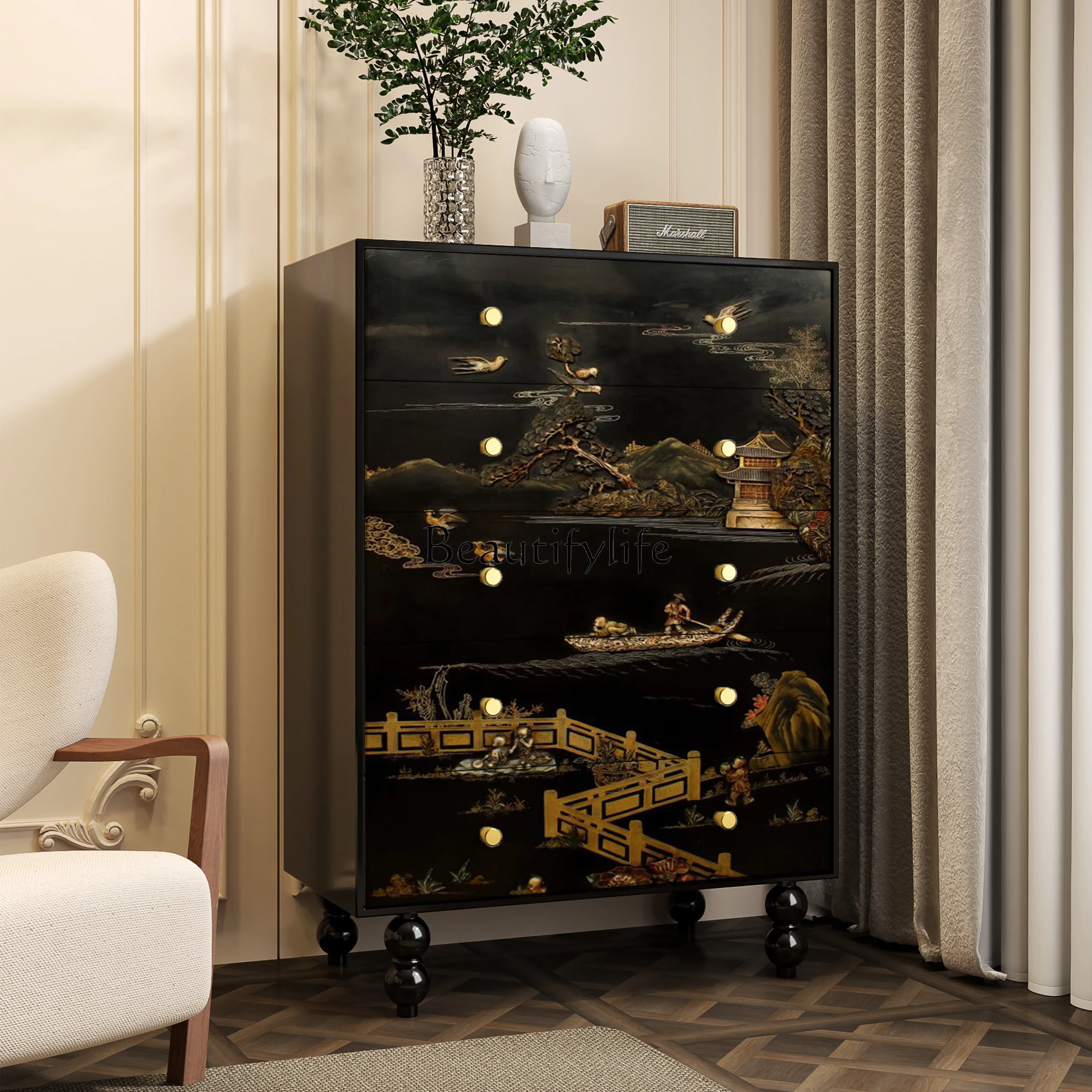

French medieval solid wood chest of drawers B & B living room entrance decorative cabinet