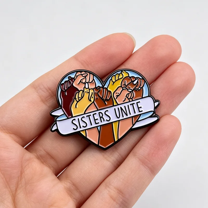 Fashion Sisters Unite Feministische Brosche Damen Reversnadel Abzeichen Einzigartiges Kleidungs- und Taschenaccessoire für den Großhandel – Detail 3