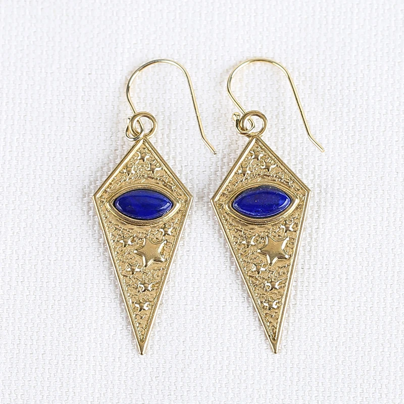 

New Natural Stone Lapis Lazuli With Brass Fashion Women Earrings Jewelry Accessories 38x15x2mm 2.2g