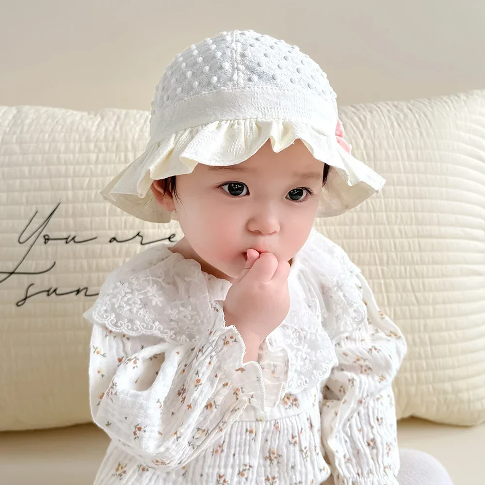 Soft Brim Girls Sun Cap Flower Princess Lace Baby Hat Summer Panama Infant Toddler UV Protection Hat Outdoor Baby Girls Bonnet